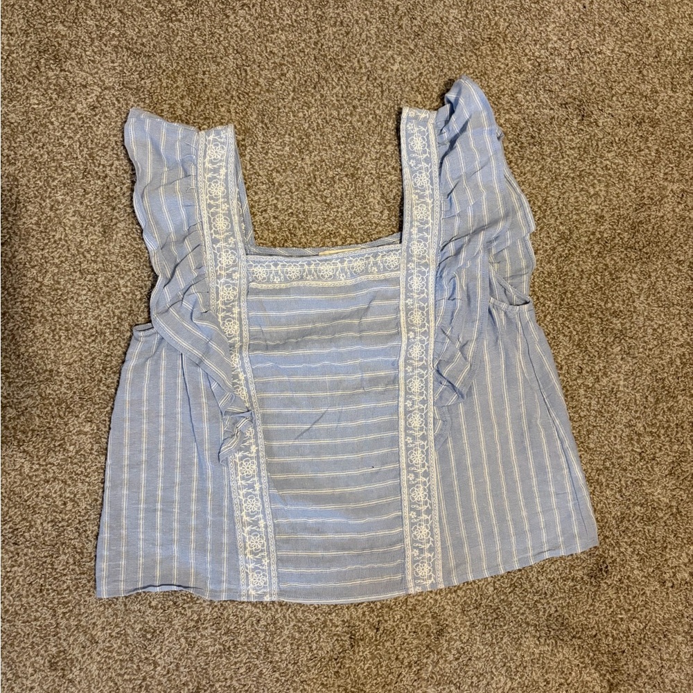 Elegant Blue Ruffle Blouse
